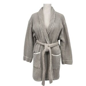 Boll & Branch Waffle Robe Organic Cotton Tan White Piping Fair Trade Sz S EUC